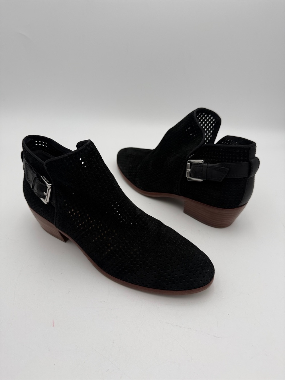 Sam Edelman Black Suede Perforated Ankle Boots Buckle - Women's Shoes 9 festival